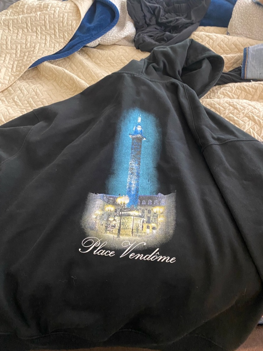 Balenciaga Black Hoodie with Blue and Yellow Place Vendôme Graphic